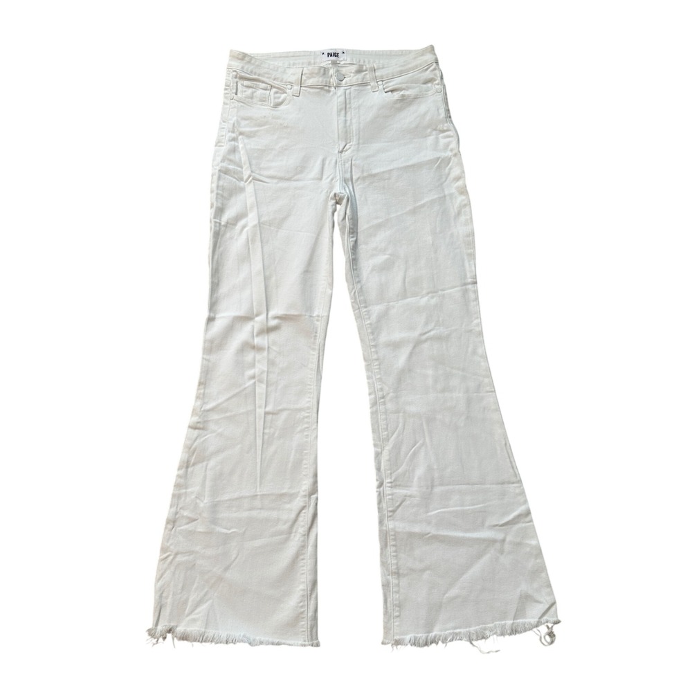 Paige High Rise Flare Jeans Raw Hem Crisp White‎ Denim Pants Womens Size 31